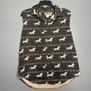 Barn Fly Women's Sleeveless Button Shirt Rodeo Western Equestrian Horses Tank L